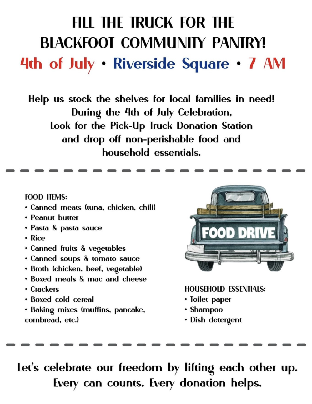 Fill the Truck Food Drive Flyer for Blackfoot Community Pantry